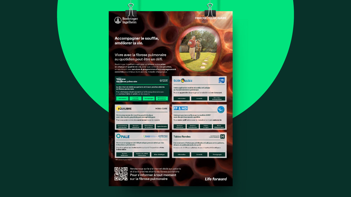 Fibrose pulmonaire : des ressources concrètes pour vos patients ALT : Poster de présentation des services d'accompagnement de vos patients