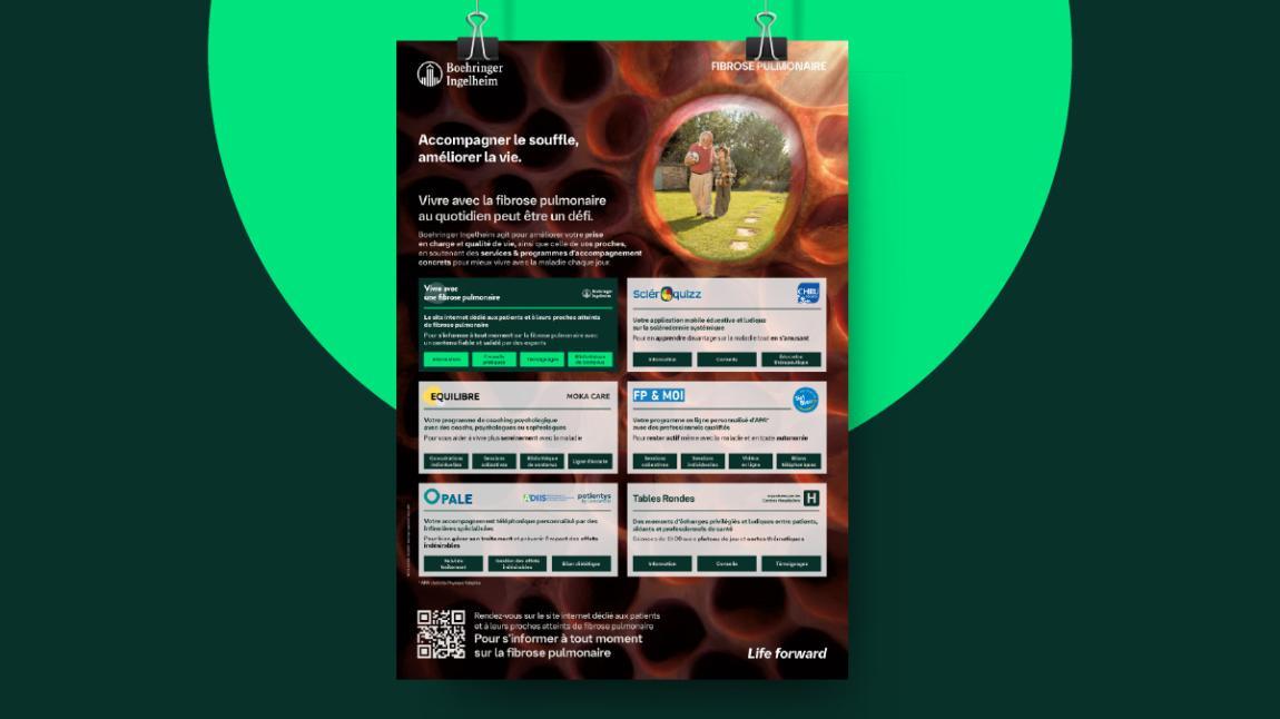 Fibrose pulmonaire : des ressources concrètes pour vos patients ALT : Poster de présentation des services d'accompagnement de vos patients